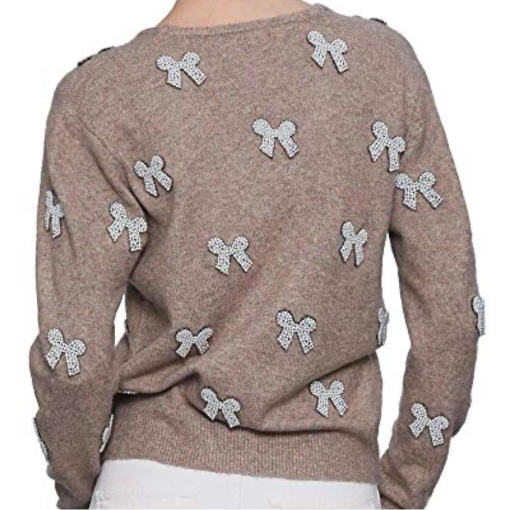 SOLD!!! Zara Pearl Ribbon Embellished Bow Sweater Large V-Neck Holiday Christmas - Picture 4 of 15